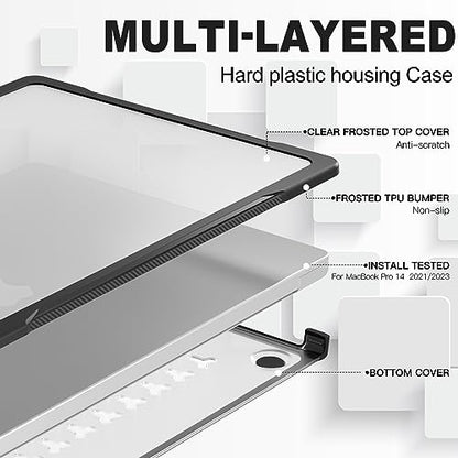 Batianda Ultimate Case for MacBook Pro 14 Inch 2026-2021, Translucent | Fits M5/M4/M3/M2/M1 Pro Max Chip Model, Heavy Duty Matte Translucent Rugged Protective Shell with Carbon Fiber Side Texture - color: X-Translucent