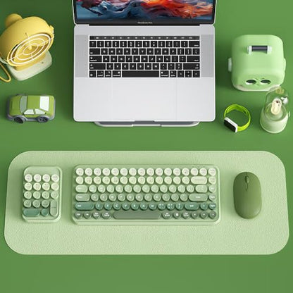 Typewriter Style Number Keypad Wireless 2.4G/Bluetooth/USB-C Wired | Rechargeable Numeric Pad Linear Membrane Switch 18-Key NKRO Retro Round Keycaps Portable for Multi-Device, Matcha Green