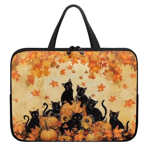 Cat Pumpkin Maple Leaf Laptop Sleeve, 10-17 Inch Portable Zipper Carrying Sleeve Case Bag Computer Tablet Handbag Case Thanksgiving Notebook Messenger Briefcase for Travel/Business - color: Cat Pumpkin Maple Leaf, size: 10 Inch