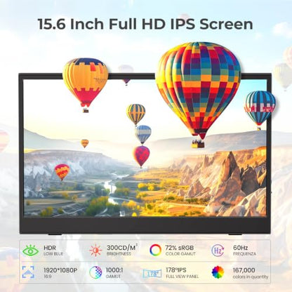UFYQL Portable Monitor for Laptops - 15.6 -inch FHD 1080P IPS Screen, Built-in Speakers, USB-C/HDMI, Includes Protective Case, Compatible with Laptops, MAC, PC, Phones, PS4/5, Xbox, Switch