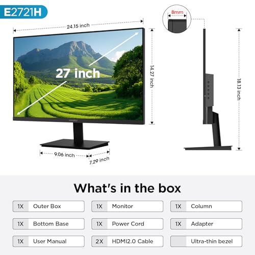 KOORUI 27 Inch QHD (2560x1440) IPS HDR Ultra-Thin Computer Gaming Monitor, 120Hz Refresh Rate, DCI-P3 95%, FreeSync & G-Sync, 1ms MPRT, VESA 100x100mm, Tilt Adjustable for Game and Work, E2721H - size: 27"/120Hz/QHD/IPS