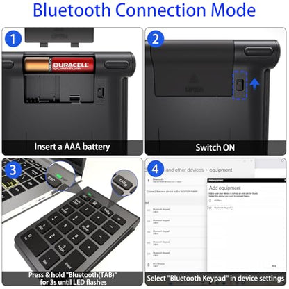 Bluetooth Number Pad, Wireless Numeric Keypad with 22 Keys - Portable Numpad for Laptop/Desktop/MacBook/Surface Pro/Windows/Android/iOS - Quiet Keys 33ft Range & Ergonomic Design