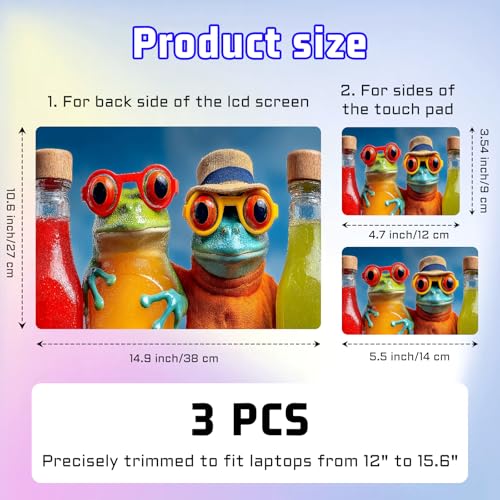 Universal Laptop Skin Sticker Decal, Compatible with MacBook HP Dell Lenovo 12"-15.6", Reusable Vinyl Notebook Cover 3PCS Set, High-Recognition Film-Funny Cool Frogs Drinking - color: Funny Cool Frogs Drinking