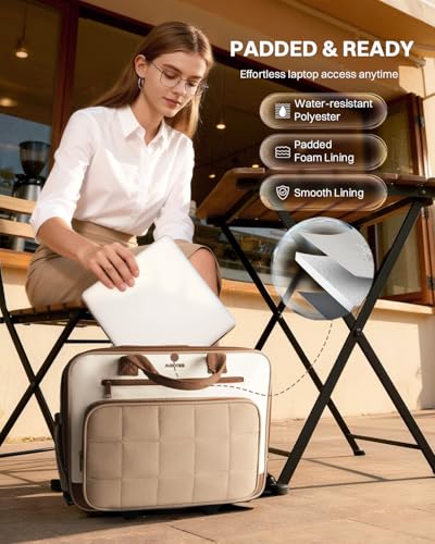 AUROTIER Rolling Puffer Laptop Bag, Rolling Briefcase for Women, Wheeled 16 Inch Computer Bag, Water Resistant Stylish Overnight Underseat Carry On Luggage with Wheels for Work Travel Business, Khaki - color: Khaki