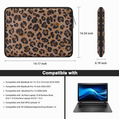 MOSISO Laptop Case 13.3 inch,13-13.3 inch Laptop Sleeve Bag with Small Case | Compatible with MacBook Air/Pro 13/Pro 14 M5 M4 M3 M2 M1, HP Dell ASUS Lenovo, Wild Leopard Neoprene Computer Bag, Brown