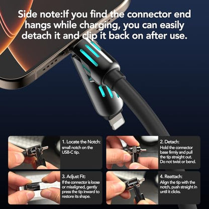 MFish 240W 4-in-1 Charging Cable with Carrying Case, 10FT Fast Charger USB-A & USB-C to USB-C/Lightning, for iPhone 17/16/15/14, MacBook, iPad, Samsung S25/S24 (Black) - color: Black, size: 10FT