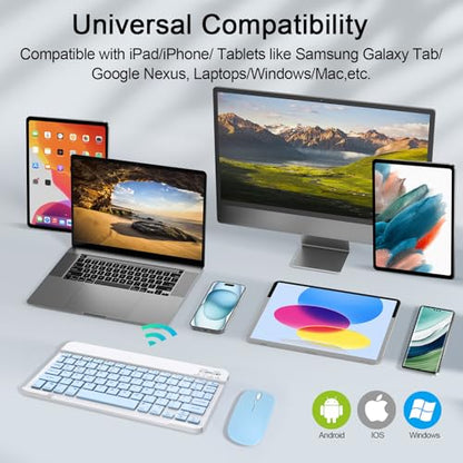 Wireless Keyboard and Mouse Combo, Rechargeable Bluetooth Keyboard & Mouse with 2.4 GHz Wireless USB Receiver, Compatible with iPad, Smartphone, PC, Laptop, Windows/iOS/Android, Blue - color: Blue+Mouse