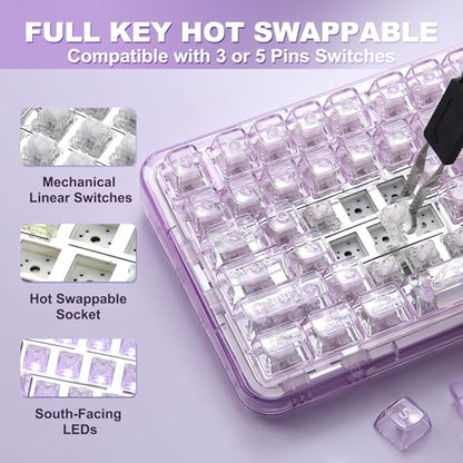 YUNZII X98 QMK/VIA Wireless Mechanical Gaming Keyboard with Knob,Tri-Mode BT5.0/USB-C/2.4GHz Hot Swappable Keyboard,Pre-lubed Switches Gasket Mount RGB Backlit for Wins/Mac (Purple, Snow Switch) - color: Purple, size: Snow Switch