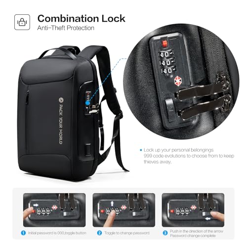 Anti-Theft Backpack, 15.6 Inch Laptop Backpacks for Men, Black | Business Backpack with USB Charging Port, Water Resistant Travel Laptop Backpacks for Work, Travel, Business Trip