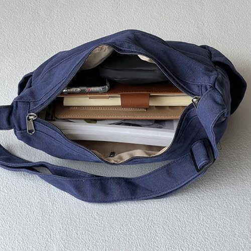 Large Canvas Messenger Bag with Multiple Pockets for Men and Women, Crossbody Shoulder Tote Hobo Laptop Bag - color: 6 - Navyblue