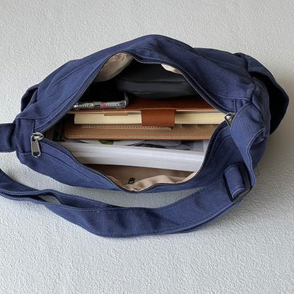 Large Canvas Messenger Bag with Multiple Pockets for Men and Women, Crossbody Shoulder Tote Hobo Laptop Bag - color: 6 - Navyblue