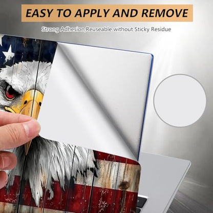 Laptop Skin Sticker for 12.1”-15.6“ Laptops (Fits 13”, 13.3”, 14”, 15”, 15.4”) | Protective Universal Reusable Vinyl Art Decal Cover | Waterproof & Scratch-Resistant-Eagle on American Flag Wood - color: Eagle on American Flag Wood