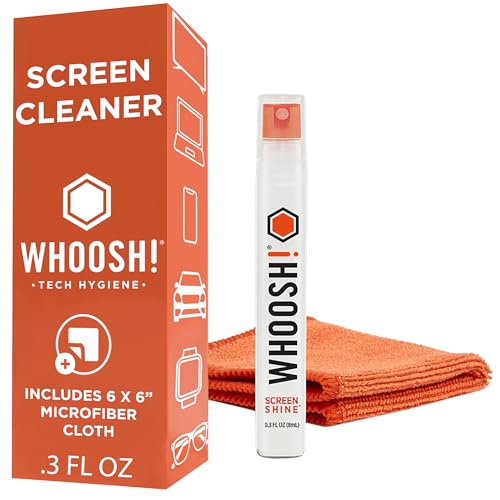 WHOOSH! Screen Shine Pocket 0.3 fl oz – Powerful Computer Screen Cleaner for Car, Laptop, Phone & Eyeglasses – Streak-Free Screen Cleaner Spray and Wipe, Sleek Leak-Free Bottle with Microfiber Cloth - size: 0.3 fl oz (Pack of 1)