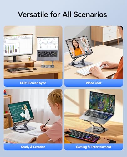 ORICO Adjustable Laptop Stand for Desk, 360° Rotating Base, Foldable Aluminum Alloy Computer Stand with Ventilated Design, Compatible with MacBook Neo/Air/Pro, Dell, XPS, HP up to 17'' - ST12, Gray - color: Gray