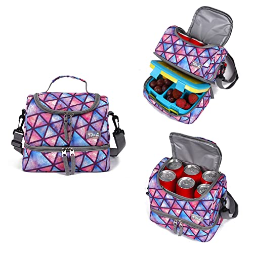 Tilami Rolling Backpack 18 inch Double Handle with Lunch Bag Wheeled Kids Backpack for Girls and Boys, Triangle Pink - color: Triangle Pink