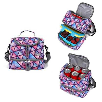 Tilami Rolling Backpack 18 inch Double Handle with Lunch Bag Wheeled Kids Backpack for Girls and Boys, Triangle Pink - color: Triangle Pink
