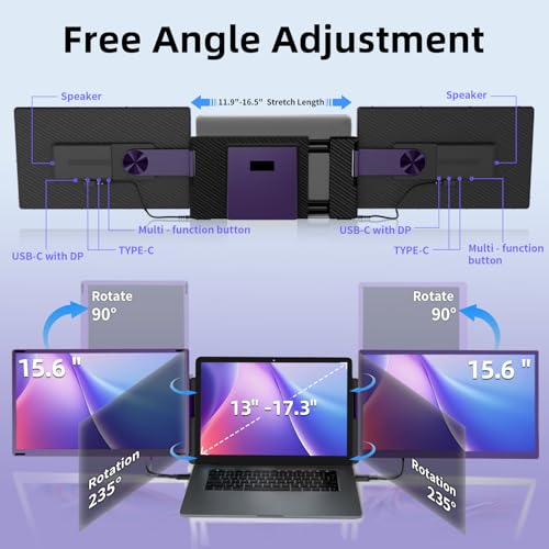 15.6 Inch Laptop Screen Extender Monitor 235° Rotation 1080P Triple Monitor | 120% sRGB FHD IPS Detachable Travel Extra Screen Compatible with Wins Mac Chrome Dex Fits 13-17" Laptops - size: 15.6" Monitor-B