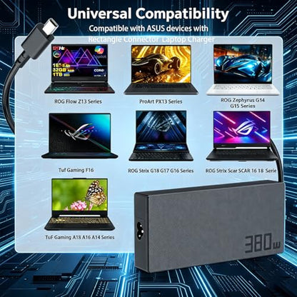380W 280W 20V 19A GaN Laptop Charger Replacement for Asus Rog Strix Scar | 2025 power supply Cord for rog strix scar 18 16 G635 G16 G18 G815 G835 zephyrus G14 Tuf Gaming F16 A16 ADP-380ABB AC Adapter