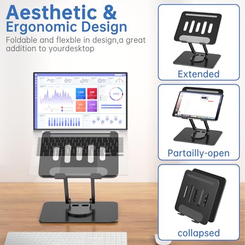 Laptop Stand for Desk Adjustable Computer Stand with 360 Rotating Base Ergonomic Laptop Riser Mount for Desk Foldable Protable Computer Desk Fits with MacBook Pro Air, Black - color: Rectangle, Black