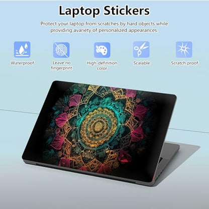 Universal Laptop Skin Sticker with 2 Wrist Pad Skins, Waterproof Scratch Resistant Vinyl Laptop Cover Decal, Cut to Fit for 11–15.6 Inch MacBook HP Dell Lenovo, Mandala - color: Mandalas