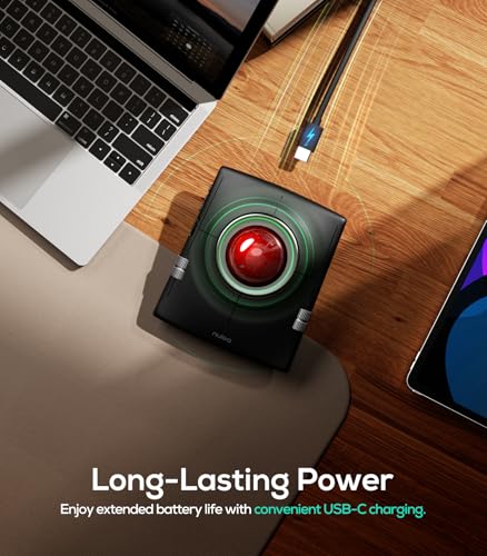 Nulea Wireless Trackball Mouse Ergonomic 55mm Large Ball Ambidextrous | Rechargeable mouse with free spin scroll wheel,quiet clicks,Bluetooth USB connection,smooth tracking,PC Mac compatible