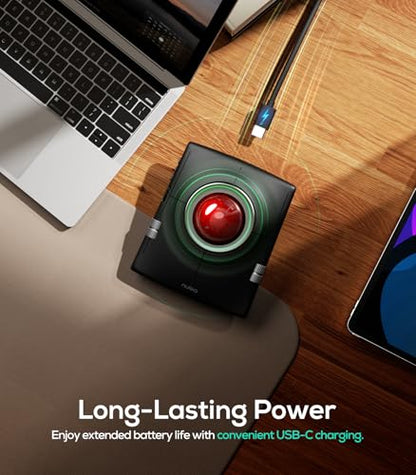 Nulea Wireless Trackball Mouse Ergonomic 55mm Large Ball Ambidextrous | Rechargeable mouse with free spin scroll wheel,quiet clicks,Bluetooth USB connection,smooth tracking,PC Mac compatible