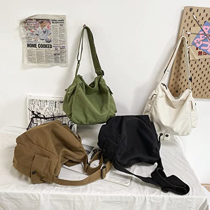 KlaOYer Canvas Messenger Bag Large Hobo Bag Crossbody Shoulder Bag Tote Bag with Pocket for Women and Men - color: Coffee 2