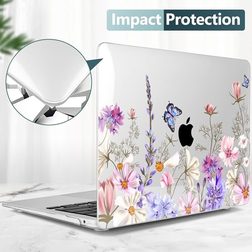 DONGKE Compatible with MacBook Air 13 inch Case 2021 2020 2019 2018 Release A2337 M1 A2179 A1932 with Retina Display & Touch ID, Plastic Hard Shell & Keyboard Cover - Butterfly Florals - color: Butterfly Florals