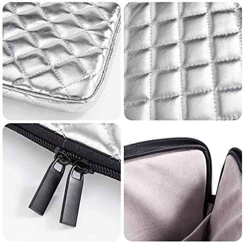 TRIUMPH VISION Puffy Laptop Sleeve Pouch Case Protective Bag Lined Padded | Puffy Laptop Case 11 12 in Quilted Leather Protection Shockproof Cushion Padding Fashion with Pocket Safe Silver - color: Silver Quilted, size: 11-12 Inch