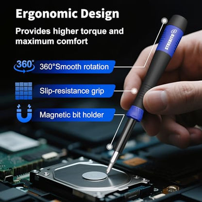 STREBITO Precision Screwdriver Set 64-piece with Torx, Triwing, Gamebit | Magnetic Electronic Repair Tool Kit for Computer, PC, Laptop, Macbook, Tablet, Phone, PS5, XBOX, Switch, Glass, Ring Doorbell - color: Blue