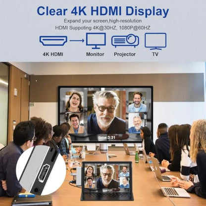 Surface Pro 9/10/11/X Docking Station, Surface Pro 11 USB Hub with 4K HDMI, USB-C Thunderbolt 4 (Display+Data+100W PD), 2 USB 3.0, 3.5mm Audio, SD/TF Card Slot for Surface Pro 9/10/ 11/ X - color: Silver