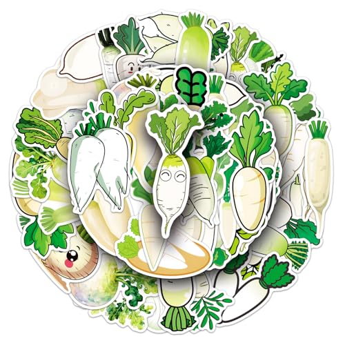 50 Pcs White Radish Stickers - Cute Kawaii Style Vegetable Decals for Journal, Kitchen, Laptop - Unique Funny Foodie Sticker Pack(White Radish) - color: White Radish