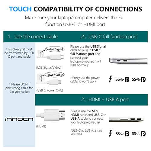 INNOCN Portable Monitor Touchscreen for Laptop 15.6" FHD 1080P HDMI External Display USB C Travel Second Monitor for MacBook Windows Tablets Android Chrome PS4 Switch Mini PC, 1500:1, 100% sRGB - style: PF15-PRO(FHD,Touch,Battery)