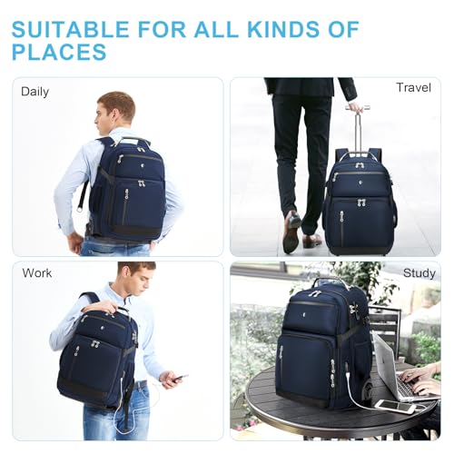 Backpack with wheels,rolling backpack with 2 Packing Cubes,compression bags for travel,Water-Resistant Carry-On Luggage,Business and Commuting (Blue) - color: Blue