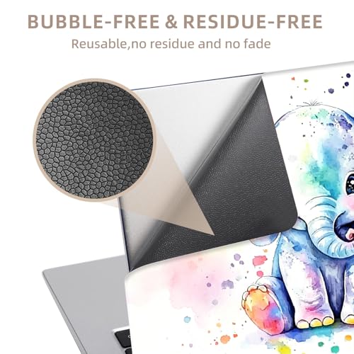 Universal Laptop Skin Sticker for 12/13/14/15.6 Inch Laptops, Reusable Vinyl Laptop Decal Cover, Waterproof Scratch Resistant Notebook Skin with 2 Wrist Pads,Watercolor Elephant - color: Watercolor Elephant