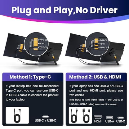 CIDETTY Laptop Screen Extender 0.27" Ultra-Thin, 14" Dual Portable Monitor FHD 1080P IPS, USB-C/HDMI Plug & Play Travel Screen for 13-17" Laptops, Compatible with Wins/Mac/Chrome/Switch/Android - color: Phantom Black