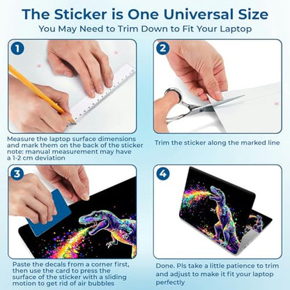 Reusable Universal Laptop Skin Sticker, Cut to Fit for 11.6–15.6 Inch Laptops, Waterproof Protective Film, No-Residue - Rainbow T-Rex - color: Rainbow T-Rex