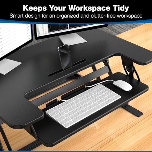 Mount-It! Standing Desk Converter - Height Adjustable Stand Up Riser with Manual Lift, 36.5" x 22" Desktop, Stand up Convertor in Black, Fits Dual Monitors, Laptop and Keyboard Mouse Tray - size: 36" Width