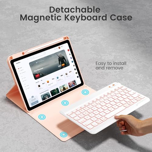 Keyboard Case for iPad Air 11-inch M2/Air 5th 4th Generation, 7-Color Backlit Detachable Keyboard Case with Pencil Holder for iPad Air 11" 2024 /Air 5 2022/Air 4 2020/Pro 11 1st, Rose Gold - color: Pink