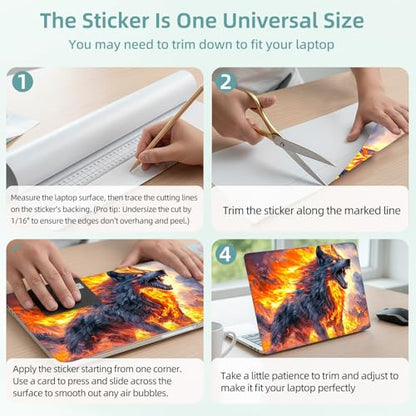 Universal Laptop Skin Decal, 3-Piece Vinyl Protector for 12 13 14 15.6" Notebook, Waterproof Anti-Scratch, Easy Trim & Bubble-Free Finish, Fierce Fire Wolf - color: Fierce Fire Wolf