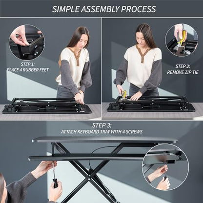 VIVO 32 inch Desk Converter, K Series, Height Adjustable Sit to Stand Riser, Dual Monitor and Laptop Workstation with Wide Keyboard Tray, Dark Walnut Top, Black Frame, DESK-V000KA | Height Adjustable, Stand Up Desk Riser, Wide Keyboard Tray, Dual Monitor