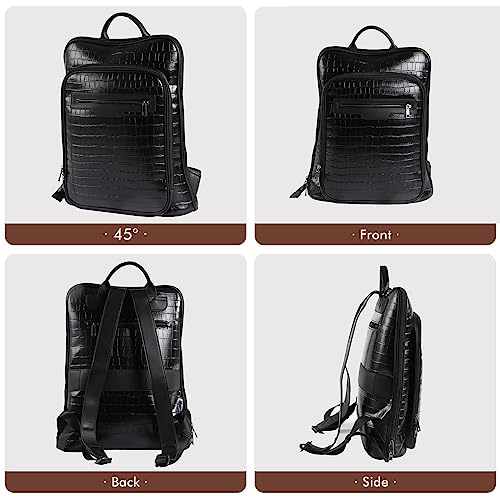 Leather Laptop Backpack, Women and Men Backpack Travel Business Work College Water Resistant Anti Theft Daypack Large fits for 15.6 inch Notebook Computer bag, Black… - color: 2302-black