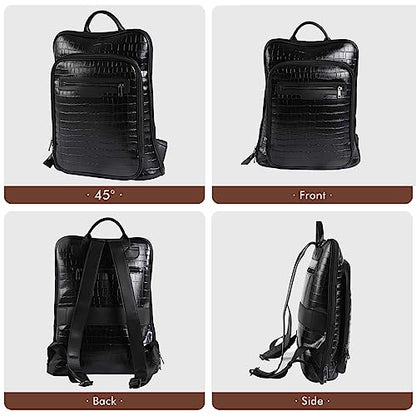 Leather Laptop Backpack, Women and Men Backpack Travel Business Work College Water Resistant Anti Theft Daypack Large fits for 15.6 inch Notebook Computer bag, Black… - color: 2302-black