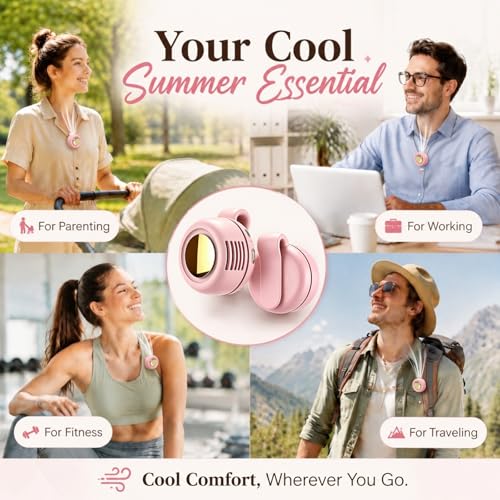 Portable Clip-On Fan, Mini Bladeless Waist Fan, 5100RPM 25dB Ultra-Quiet 3-Speed Rechargeable Small Whirlwind Fan, Hands-Free Personal Cooling for Outdoor Travel Office Camping with USB-C - color: Pink