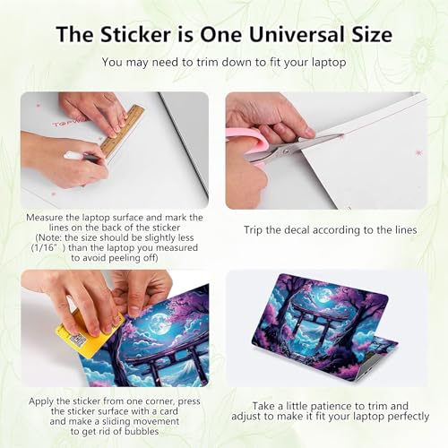Laptop Skin Sticker Decal, Universal Reusable Vinyl Laptop Cover for 12" 13" 13.3" 14" 15" 15.4" 15.6" Notebook PC, Reusable Waterproof Scratch-Resistant with 2 Wrist Pads,Japan Sakura Blooms Moon - color: Japan Sakura Blooms Moon