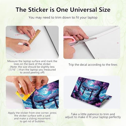 Laptop Skin Sticker Decal, Universal Reusable Vinyl Laptop Cover for 12" 13" 13.3" 14" 15" 15.4" 15.6" Notebook PC, Reusable Waterproof Scratch-Resistant with 2 Wrist Pads,Japan Sakura Blooms Moon - color: Japan Sakura Blooms Moon
