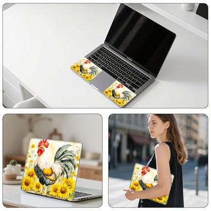 Aesthetic Laptop Skin Sticker, Rooster Among Sunflowers Waterproof Vinyl Laptop Decal, Removable Bubble Free, Reusable Protective Cover for 13 14 15 15.6 Inch - color: Rooster Among Sunflowers