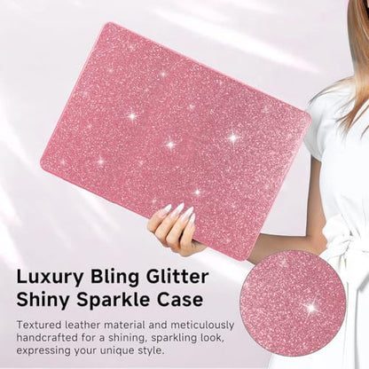 Funut Glitter Case for MacBook Air 13 Inch 2022 2021 2018 Release M1 A2337 A2179 A1932, MacBook Air 2020 Case, Women Girls Shiny Sparkle Bling PU Leather Hard Shell Cover & Keyboard Cover, Pink - color: Glitter Pink, size: Mac Air 13" 2018-2022(A1932/A217