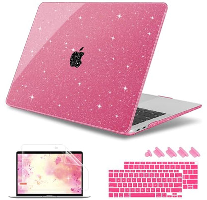 May Chen Compatible with MacBook Air 13 inch Case 2021 2020 2019 2018 Release Model: M1 A2337 A2179 A1932, Plastic Hard Shell Case for Ma Air 13 inch with Retina Display Fits Touch ID, Peach Glitter - color: Peach Glitter
