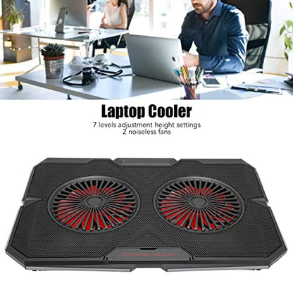 RGB Laptop Cooling Pad with Dual Silent Fans, 2 USB Ports, 7 - Adjustable Height for 14-17 Inch Gaming Laptops